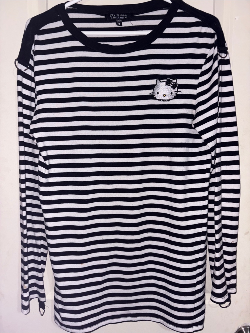 Dolls Kill x Hello Kitty Black & White Striped Long Sleeve Shirt